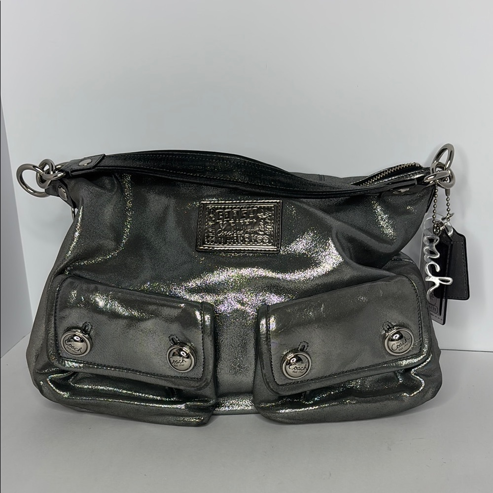 Vtg Coach Poppy Silver Metallic Shoulder Bag w/Hangtag